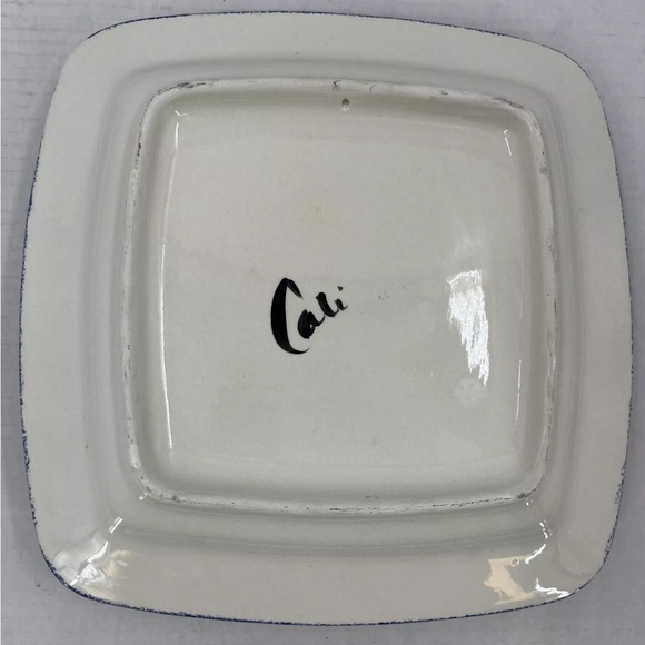 Cali 3D Yellow Sunflower Ladybug Blue White Chip Dip Serving Art Pottery  Signed - Picture 10 of 12